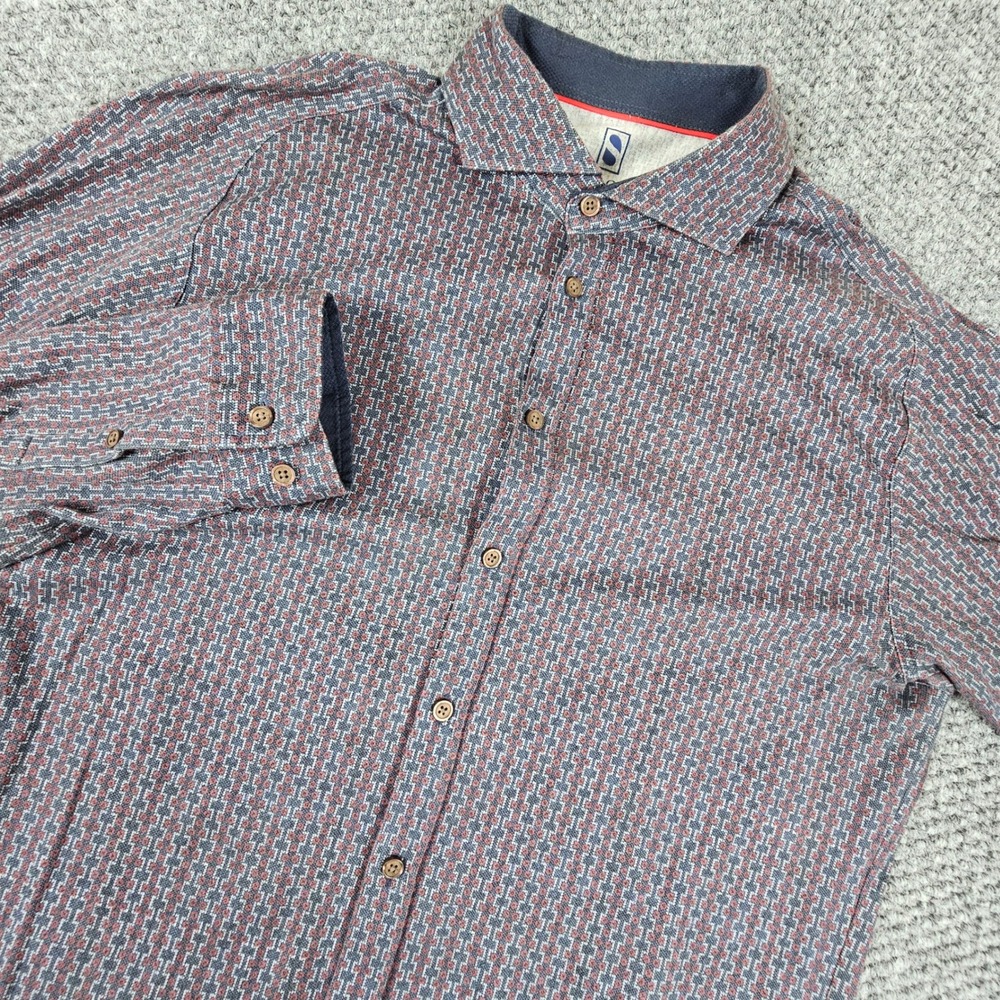 DESOTO Mens Geometric Print Long Sleeve Button Down‎ Shirt Size Medium